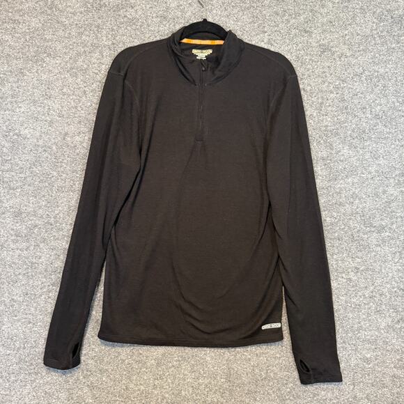 Omni Wool Shirt Mens Large Black Wool Blend 1/4 Zip Stretch Long Sleeve Tshirt - Picture 1 of 9